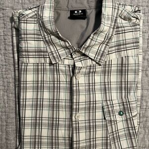Oakley Men's Casual Plaid Shirt - Black, White, and Green